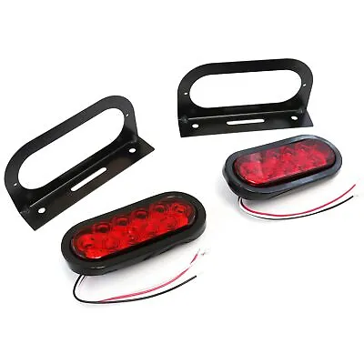 2 Red Trailer Truck Oval 6  LED Lights Super Bright LED With Mounting Brackets • $32.53