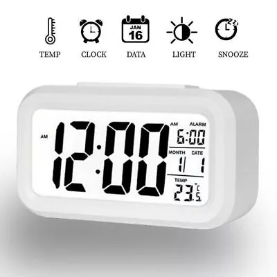 LED Display Digital Alarm Clock Snooze Time Temperature Day/Night Mode Clock UK • £7.98