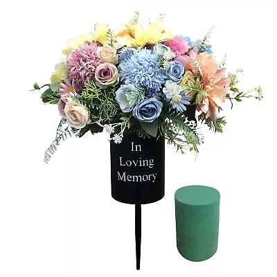 Metal Grave Memorial Vase Flower Holder In Ground Cemetery Spikes Floral Foam • $26.92