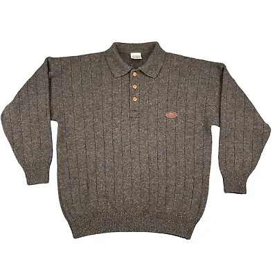 McDonald New Zealand Wool Sweater Mens Large Brown Collared Button Up • $39.95