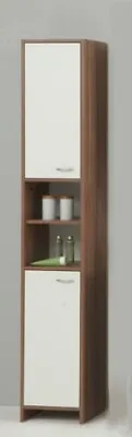  Madrid  White & Walnut Tall Floor Standing Bathroom Cabinet • £49.99