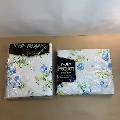 Vintage Pequot Bed Sheet Set Blue Flowers Double Full 2pc 54”x76” • $39.95