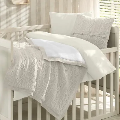 Cream Cable Knit Sweater 6 Pc Crib Bedding Set Unisex Baby Nursery Blanket Shoes • $102.90