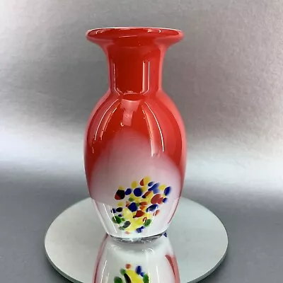 Art Glass Red Multicolor Spatter 6” Vase End Of Day Style Decor  • $17.50