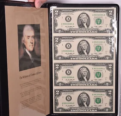 2009 $2 Federal Reserve Notes ✪ Uncut Sheet ✪4 Monetary Exchange Boston◢trusted◣ • $39.95