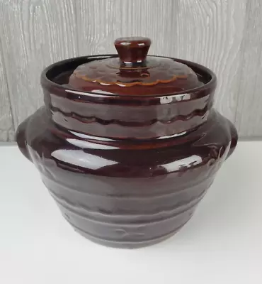 Marcrest Vintage Daisy Dot Ovenproof Stoneware Bean Pot With Handles And Lid USA • $11.99