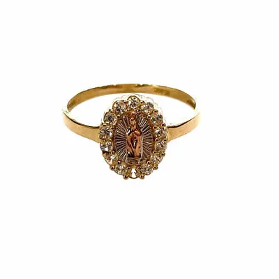 14kt Solid Yellow Gold Tri-color Virgin Mary Ring W/ Cz Sz 7 • $122.85