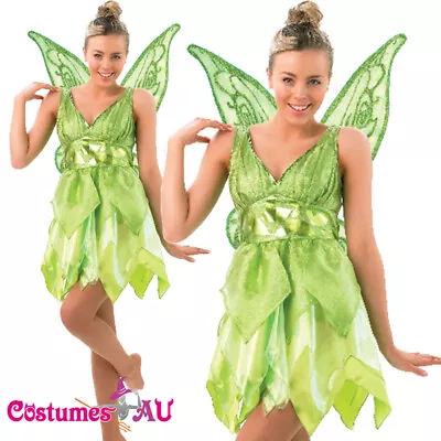 Ladies Tinker Bell Costume Deluxe Fairy Adult Tinkerbell Peter Pan Fancy Dress • $66.45