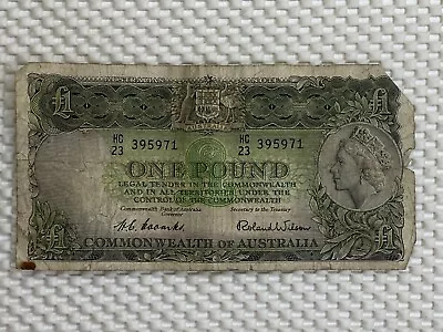 1953 One Pound Coombs/Wilson Australian Banknote - HC23 Prefix • $20