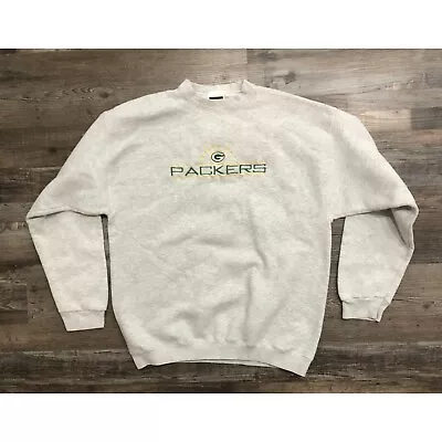 Vintage Tultex Green Bay Packers Mens Large Gray Embroidered Sweatshirt • $17.77