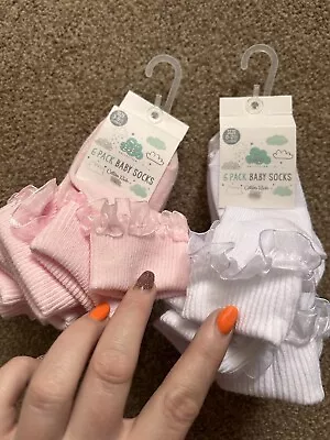 Brand New-Baby Girls Frilly Frills Ankle Socks Bundle- White & Pink-Please Read • £9.95