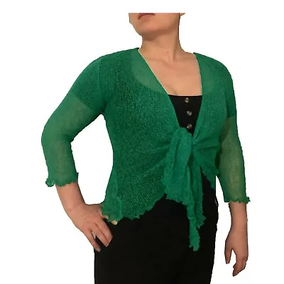 Womens Open Front Tie Up Shrug Ladies Knitted Cropped Bolero Short Cardigan Top • £9.99