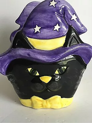 Halloween Decor Ceramic Black Cat Witches Hat Designed Candy Dish 6.5 T X 6 W • $24.99