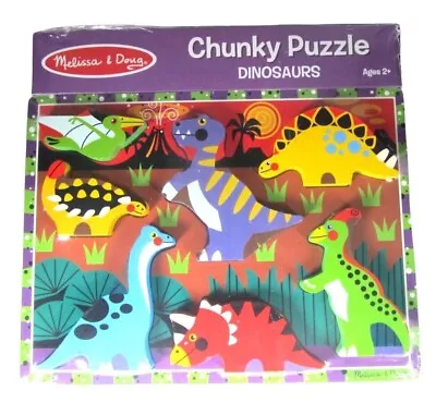 MELISSA & DOUG Wooden Chunky Puzzle DINOSAURS 7 Pieces • $17.95