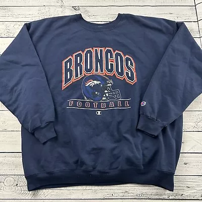 Vintage Champion Denver Broncos Pullover Crewneck Sweatshirt Men's XL Blue • $22.49