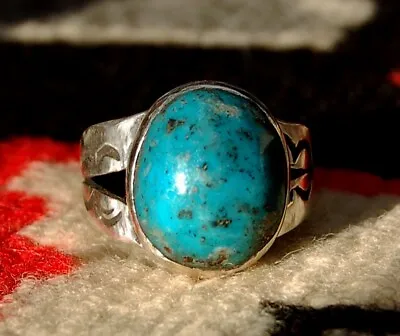 Navajo Sterling Silver Mens Ring With Morenci And Pyrite Turquoise Sz 9.75 • $70