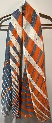 EPICE Kobenhavn Paris Linen Cotton Scarf 74”x30” Orange Blue Stripe Abstract • $64.50