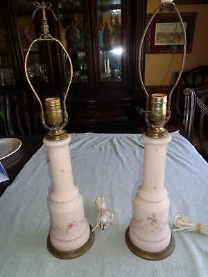 VINTAGE LEVITON PORCELAIN/BRASS With HAND PAINTED FLORAL DESIGN TABLE LAMPS • $50