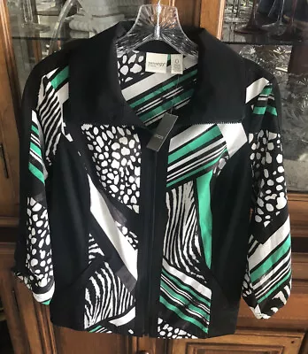 Zenergy By Chico's 0 NEW Green Black White Vivid Stripes Neema Jacket NWT • $59.43