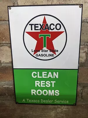 Vintage Texaco Clean Restrooms Porcelain Gas Station Pump Motor Oil Sign 12 X8  • $139.99