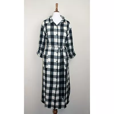 £19.99 • Buy Black & White Check Belted Shirt Dress Midi Length Gingham Plaid BNWT Size 16