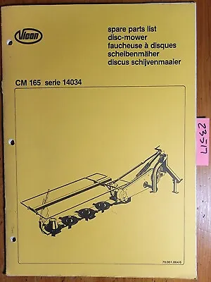 $20 • Buy Vicon CM165 Series 14034 Disc Mower Parts Manual 70.001.864/6