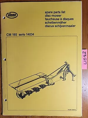 $20 • Buy Vicon CM165 Series 14034 Disc Mower Parts Manual 70.001.864/6