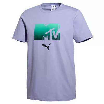 Puma X MTV Mens T-Shirt Graphic Ombre Logo Lilac Top 579813 23 • £17.99