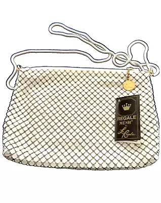 Vintage White Metal Link Mesh La Regale Evening Crossbody Chain Disco Bag Purse • $19.99