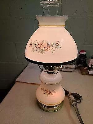  Hurricane Milk Glass 3 Way Lamp With Floral Pattern • $57.50