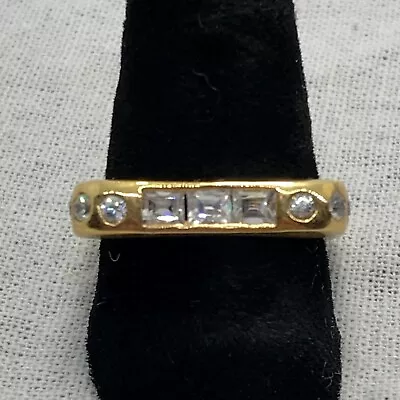 Vintage Gold Vermeil Over  Sterling Silver Square Crystal  & Baguettes Ring  6.5 • $69.99