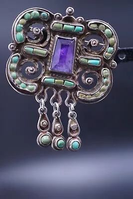 MATL Matilde Poulat MEXICO M. REG. 1420923 Sterling Amethyst & Turquoise Brooch • $448
