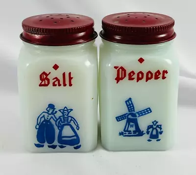 Vintage Hazel Atlas Milk Glass Dutch Scenes Salt & Pepper Shakers • $20