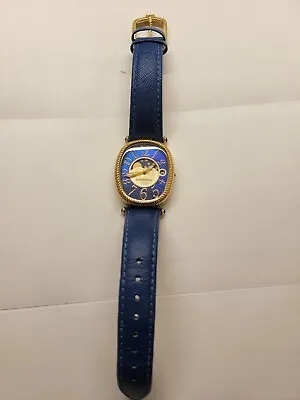 Judith Ripka Leather Strap Moon Phase Watch Gold Clad Used Missing Crown • $80