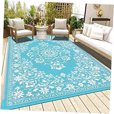  Outdoor Rugs For Patios RV Camping 6x9ft Clearance 6x9 FT Flower/Teal • $58.72