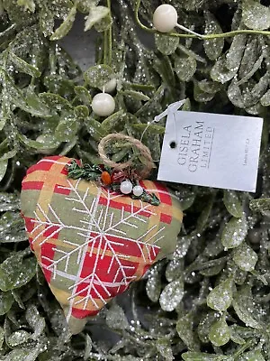 £4 • Buy Gisela Graham Christmas Tree Decoration Green & Red Tartan Heart