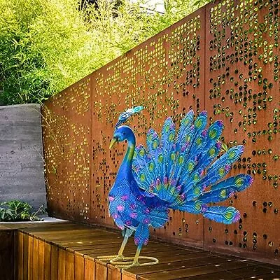 Peacock Garden Decor Metal Yard Art For Outdoor Yard Decoration Stylish Blue • $38.49