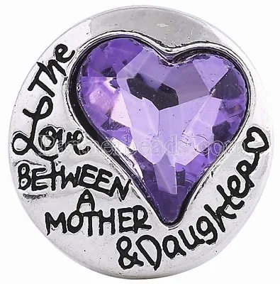 Purple Rhinestone Heart Love Mother Daughter 20mm Snap Charm For Ginger Snaps  • $6.95