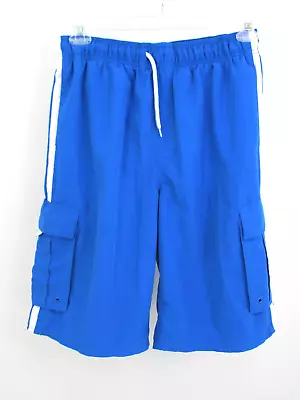 SIDEOUT Board Shorts Swim Trunks Men Size Medium Blue Drawstring Lots Of Pockets • $12.98