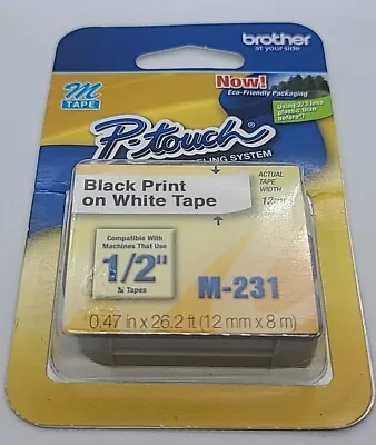 Genuine OEM Single Brother P-Touch M-231 1/2  Black Print On White Tape New • $8.09