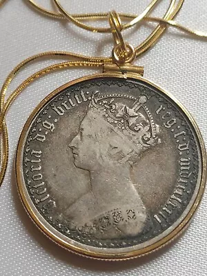 Lovely English 1872 Queen Victoria Silver Florin Pendant On A 20  18kgf Chain • $199