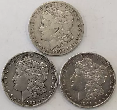 1900-O 1902-P 1904-P Semi-Key $1 US Morgan Silver Dollar LOT OF 3 Coins -AUCTION • $67