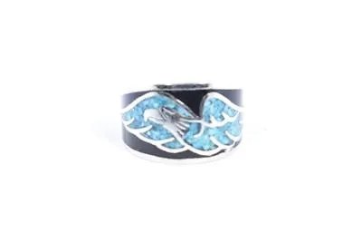 1980's Vintage Silver White Bronze Size 7 Men's Hawk Turquoise Inlay Ring • $44