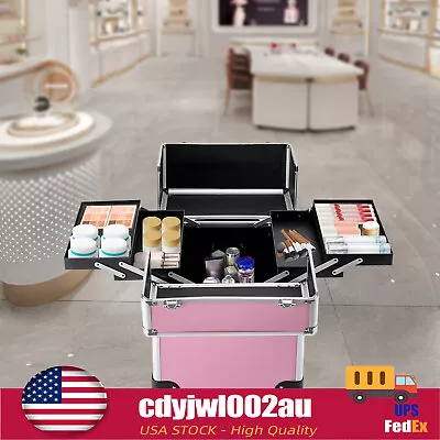 Cosmetic Trolley Makeup Storage Organizer Rolling Cart Trunk W/ Wheels Pink NEW • $64