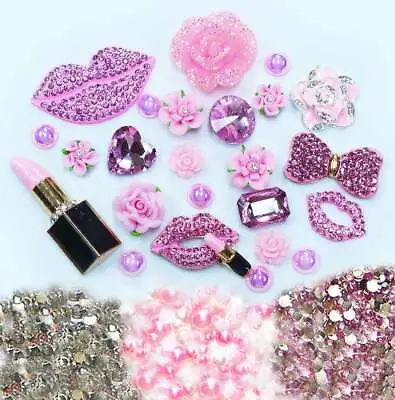 $18.99 • Buy New -- DIY 3D Pink Lips Alloy Bling Bling Glass Gems Flatback Decoden Cabochons 