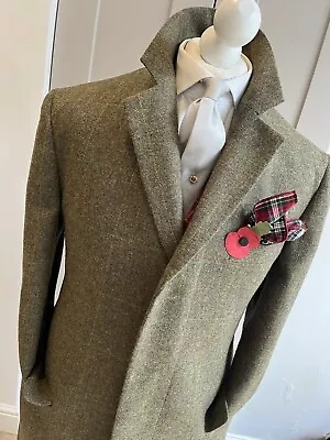 BNWOT Mens Samuel Windsor Green Gold Check Wool Covert Coat XL 44 Tweed Tartan • £59.99