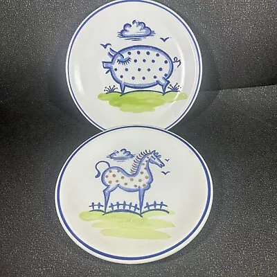 Seymour Mann Americana Stoneware Horse & Pig Plate Set Lot MA Hadley Look Alike • $18