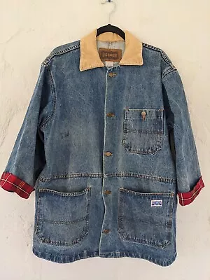 Vintage Big Smith Denim Barn Chore Coat Unlined Corduroy Collar Women's XL ? • $42