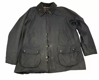 BARBOUR Classic A105 BEDALE Wax  Jacket Mens C44/112 Navy Blue Corduroy Collar • $125