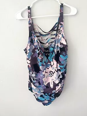 Magicsuit Miraclesuit Swimsuit 16 One Piece Purple Floral $164 Sculpting Slim • $24.65